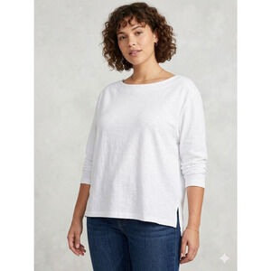 Free Assembly Women's XL White Boatneck Long Sleeve Boxy Tee Top Slit Hem